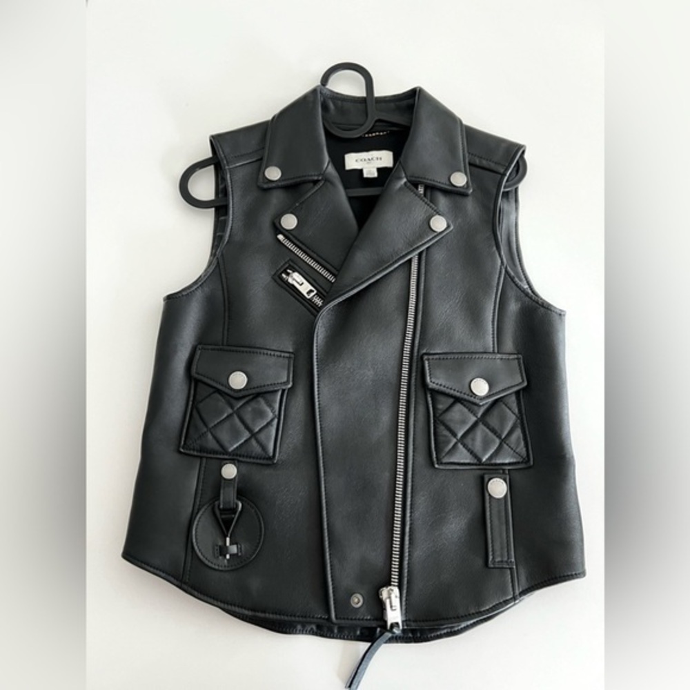 Coach 1941 Applique Black Leather Biker Vest Size XS